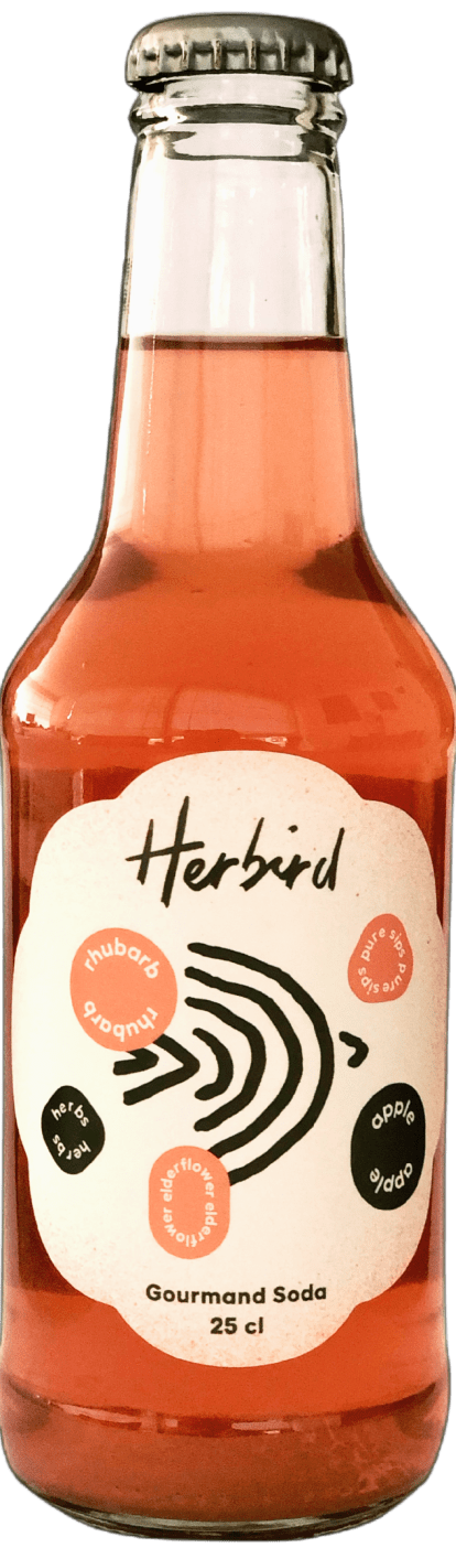 Bottle of Herbird Apple-Rhubarb soda